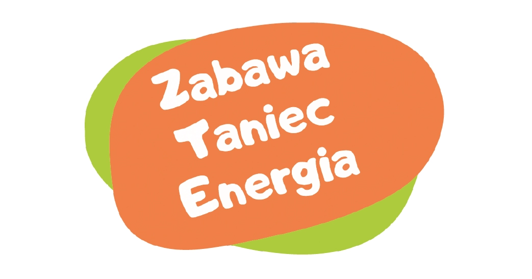 Logo chmury z pomarańczową warstwą na zielonym tle i białym napisem „Zabawa Taniec Energia” w centrum.
